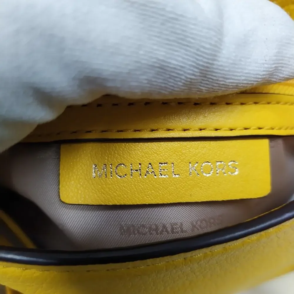 Michael Kors Evie Sunflower Yellow Leather Flap Closure Crossbody Shoulder Bag